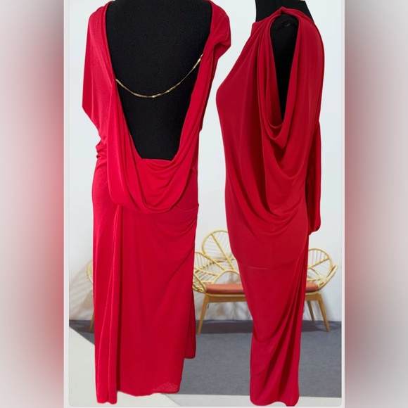 Elegant Red Draped Dress size L BCBGMAXAZRIA - Picture 2 of 16